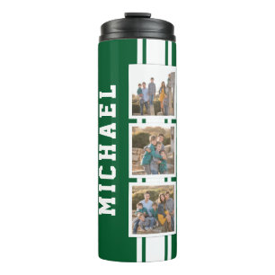 Editable Colour Sporty Varsity White Stripes Photo Thermal Tumbler