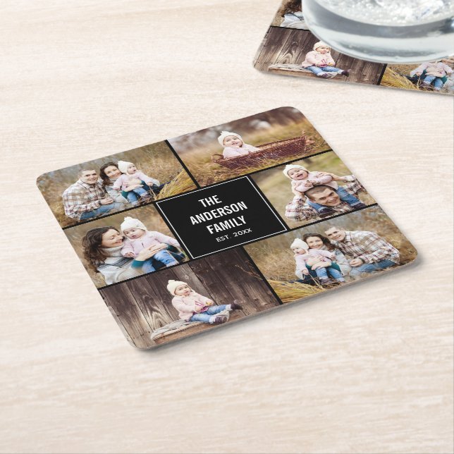 Editable Colour Square Photo Collage Coasters (Angled)