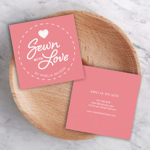Editable Colour Stylish Sewn with Love Heart Square Business Card