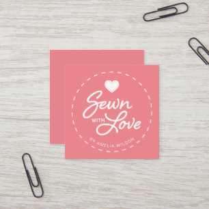 Editable Colour Stylish Sewn with Love Heart Square Business Card