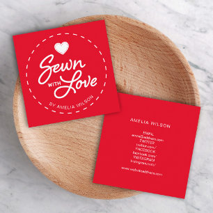 Editable Colour Stylish Sewn with Love Social Medi Square Business Card