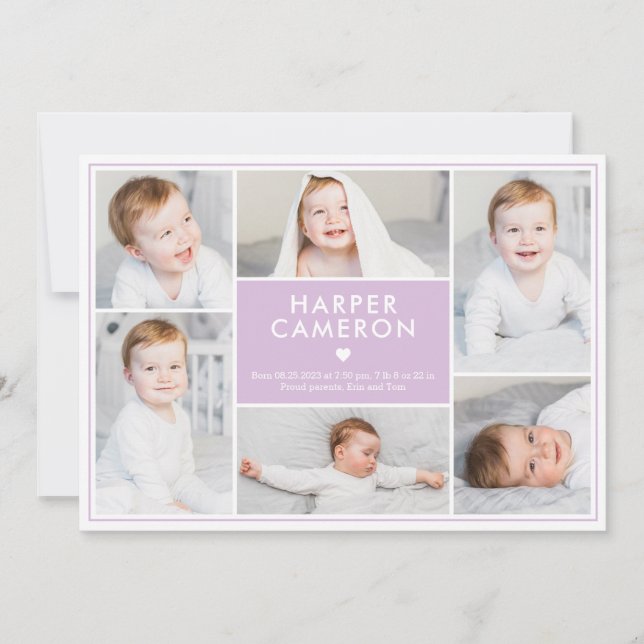 Editable Colour Sweet Heart Baby Birth Announcemen Holiday Card (Front)