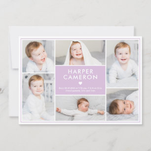 Editable Colour Sweet Heart Baby Birth Announcemen Holiday Card