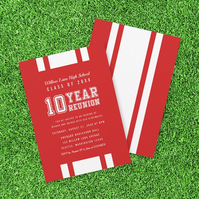 Editable Colour Varsity 10 Year Class Reunion Invitation (Creator Uploaded)