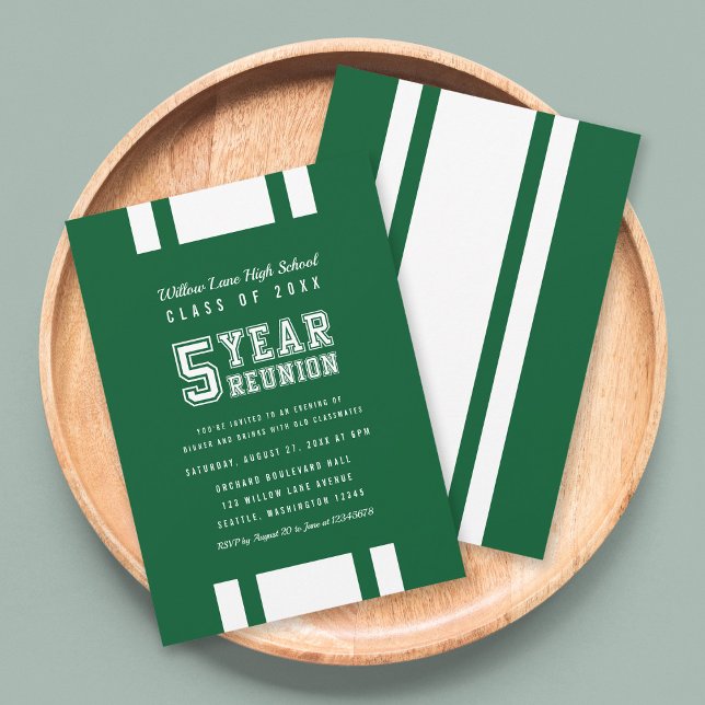 Editable Colour Varsity 5 Year Class Reunion Invitation (Creator Uploaded)