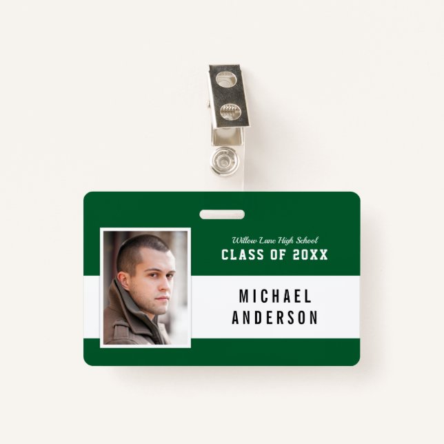 Editable Colour Varsity Class Reunion Photo Name ID Badge (Front with Clip)