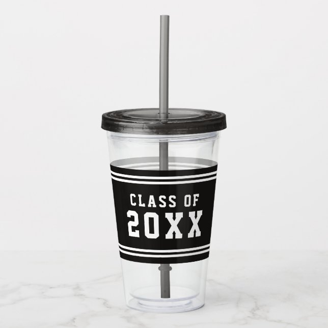 Editable Colour Varsity Graduating Class of Year Acrylic Tumbler (Front)