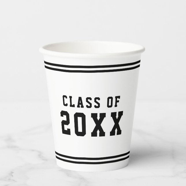 Editable Colour Varsity Graduating Class Year Paper Cups (Front)
