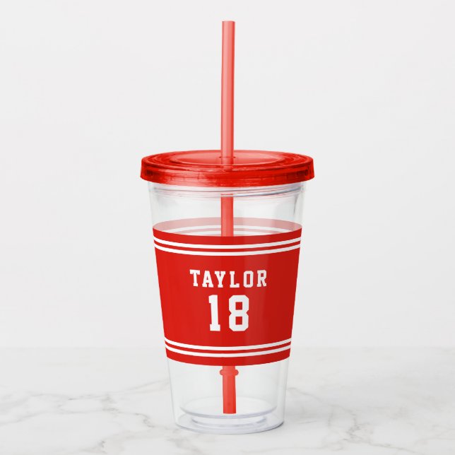 Editable Colour Varsity Name Number Acrylic Tumbler (Front)