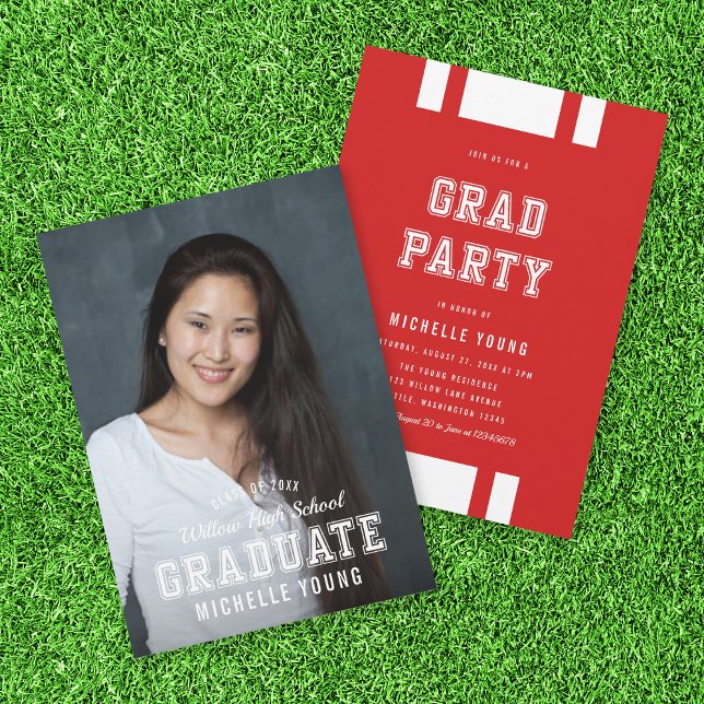 Editable Colour Varsity Photo Graduate Grad Party Invitation (Creator Uploaded)