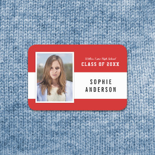Editable Colour Varsity School Class Reunion Photo Name Tag