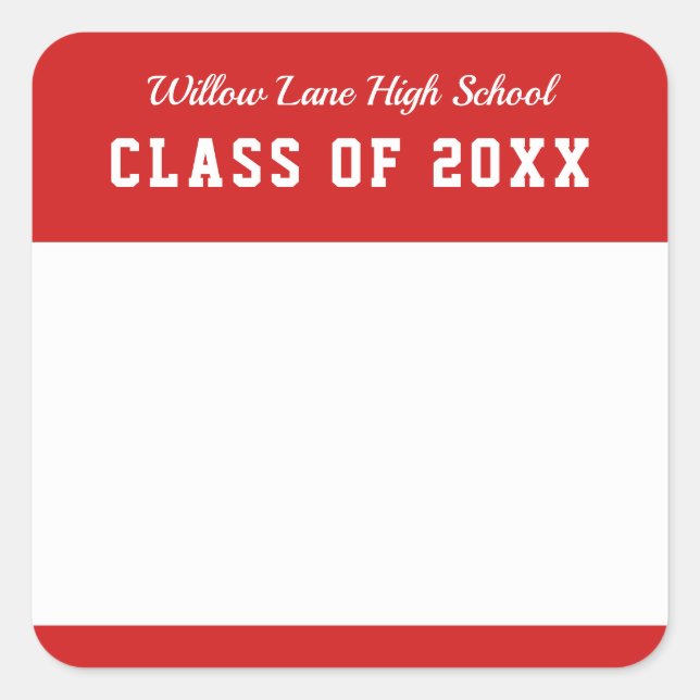 Editable Colour Varsity Style Class Reunion Name Square Sticker (Front)
