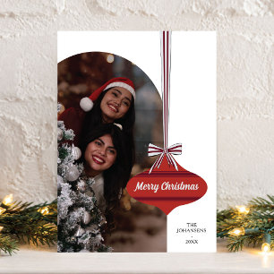 Editable Colour Vintage Ornament Photo Christmas Holiday Card
