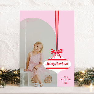 Editable Colour Vintage Ornament Photo Christmas Holiday Card