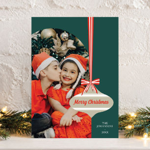 Editable Colour Vintage Ornament Photo Christmas Holiday Card