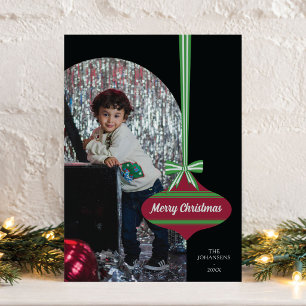Editable Colour Vintage Ornament Photo Christmas Holiday Card