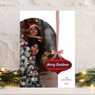 Editable Colour Vintage Ornament Photo Christmas Holiday Card