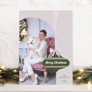 Editable Colour Vintage Ornament Photo Christmas Holiday Card