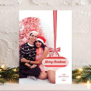 Editable Colour Vintage Ornament Photo Christmas Holiday Card