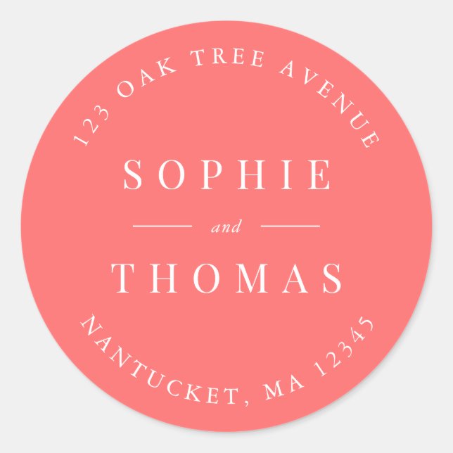 Editable Colour Wedding Return Address Modern Classic Round Sticker (Front)