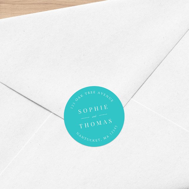 Editable Colour Wedding Return Address Modern Classic Round Sticker (Creator Uploaded)