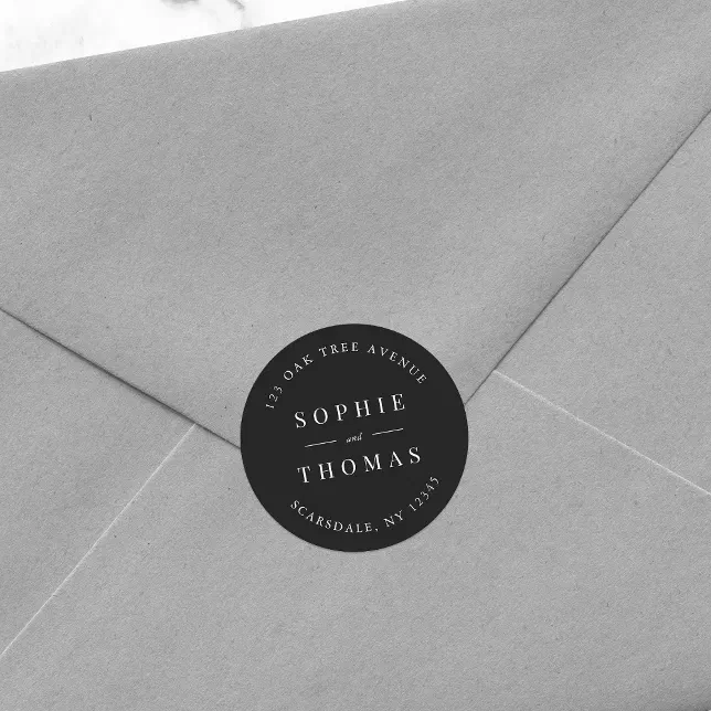Editable Colour Wedding Return Address Modern Classic Round Sticker ...