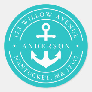 Editable Colour White Border Anchor Return Address Classic Round Sticker