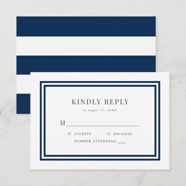 Editable Colour White Stripes Nautical Wedding RSV RSVP Card (Front/Back)