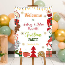 Editable Colourful Christmas Party Welcome Sign Te