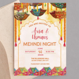 Editable Colourful Mehndi Orange Umbrella Haldi Dh Invitation
