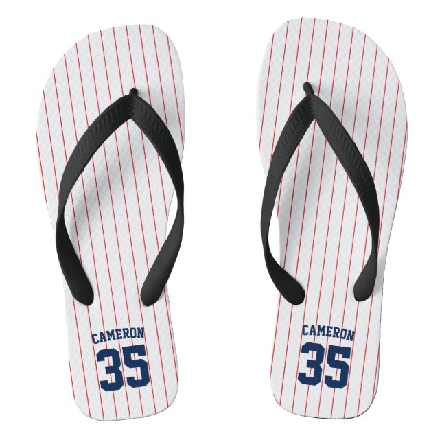 Editable Colours Baseball Jersey Stripes Name Flip Flops (Footbed)