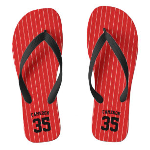Editable Colours Baseball Jersey Stripes Name Flip Flops