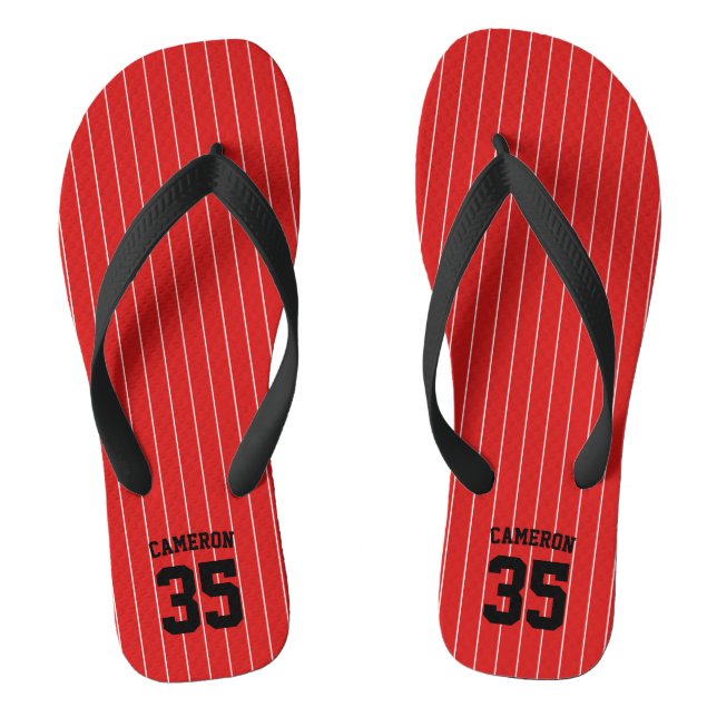 Editable Colours Baseball Jersey Stripes Name Flip Flops (Footbed)