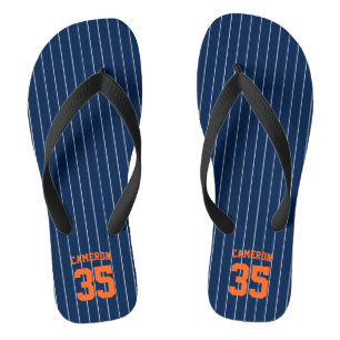 Editable Colours Baseball Jersey Stripes Name Flip Flops