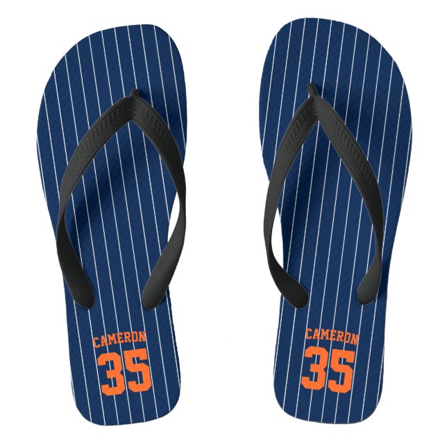 Editable Colours Baseball Jersey Stripes Name Flip Flops (Footbed)