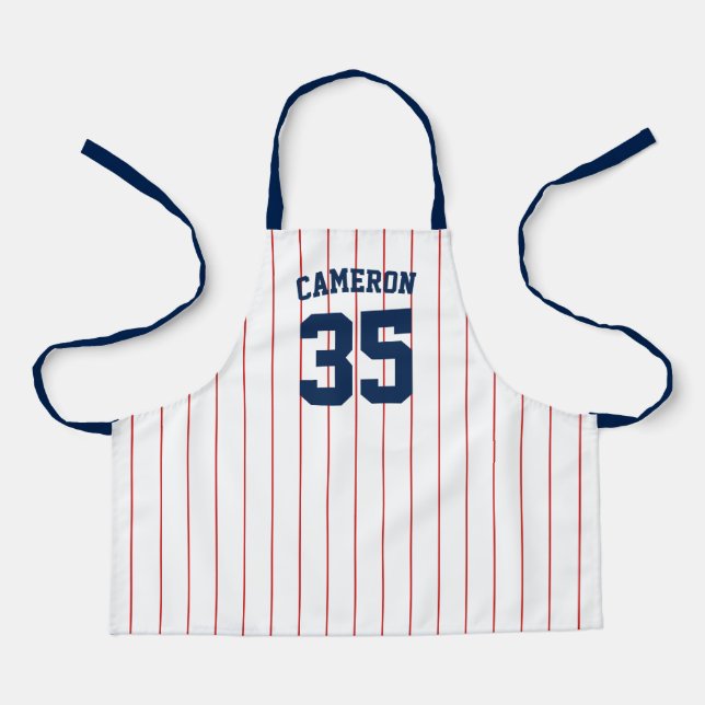 Editable Colours Baseball Jersey Stripes Name Kids Apron (Front)