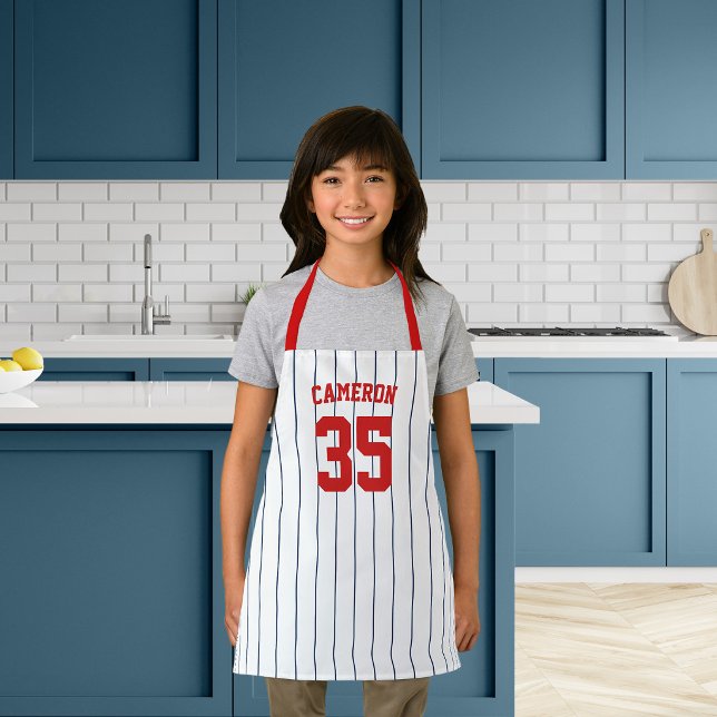 Editable Colours Baseball Jersey Stripes Name Kids Apron (Creator Uploaded)