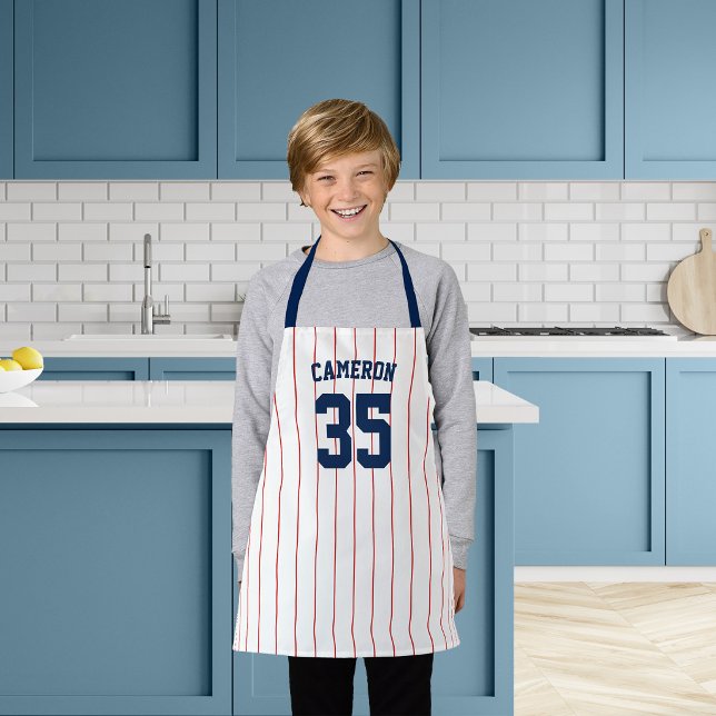 Editable Colours Baseball Jersey Stripes Name Kids Apron (Creator Uploaded)