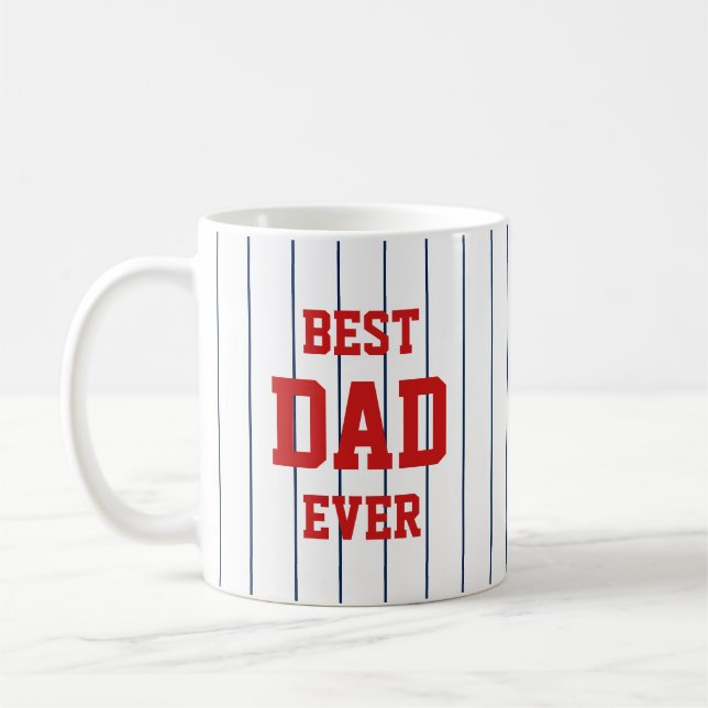 Editable Colours Baseball Stripes Best Dad Ever Coffee Mug (Left)
