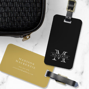 Editable Colours Classic Border Name Monogram Luggage Tag