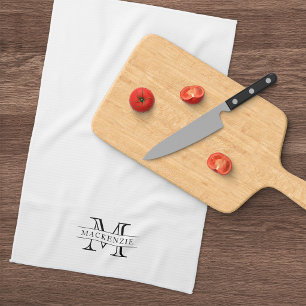 Editable Colours Classic Border Name Monogram Tea Towel