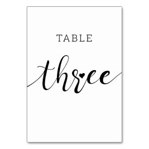 Editable Colours Cute Heart Script Three Wedding Table Number