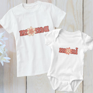 Editable Colours Mama with Flower Matching Mini T-Shirt