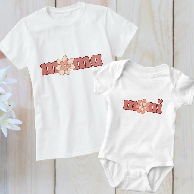Editable Colours Mama with Flower Matching Mini T-Shirt (Creator Uploaded)