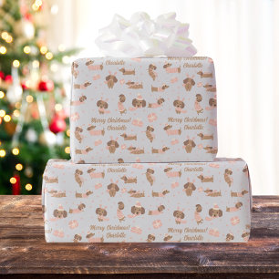 Editable Colours Pink Christmas Dachshund with Nam Wrapping Paper