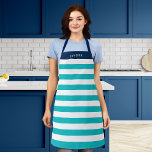 Editable Colours with White Stripes Add Name Apron<br><div class="desc">Personalised Apron featuring a white stripes pattern with an editable background colour, click the customise button for access. To change the turquoise colour, select background colour and change its colour. To change the blue colour, select rectangle layer and change its fill colour. You can even change the strap colour (accessible...</div>