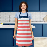 Editable Colours with White Stripes Add Name Apron<br><div class="desc">Personalised Apron featuring a white stripes pattern with an editable background colour, click the customise button for access. To change the coral colour, select background colour and change its colour. To change the blue colour, select rectangle layer and change its fill colour. You can even change the strap colour (accessible...</div>