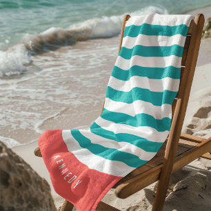 Editable Colours with White Stripes Add Name Beach Towel
