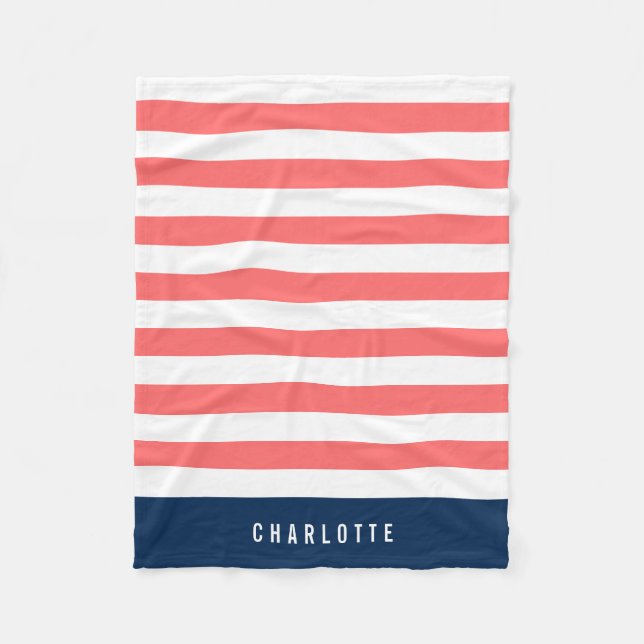 Editable Colours with White Stripes Add Name Fleece Blanket (Front)