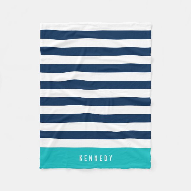 Editable Colours with White Stripes Add Name Fleece Blanket (Front)